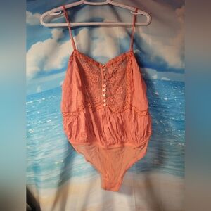 🌺FREE PEOPLE 🌺- Free People Still The One Lace‎ Trim Cotton Bodysuit Size-S